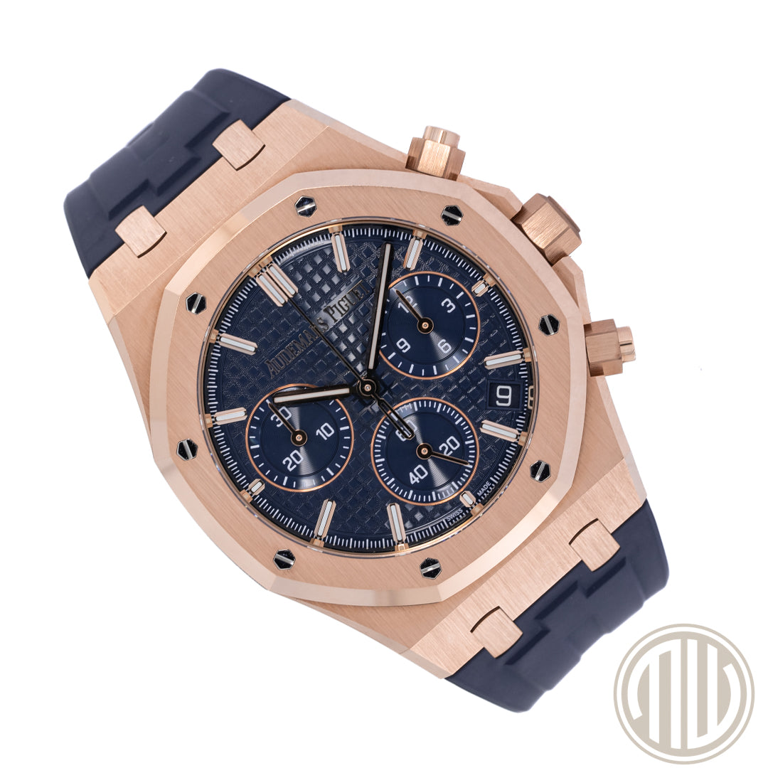 Audemars Piguet Royal Oak Chronograph Blue Dial | 50th Anniversary | 18ct Roségold | Box and Papers