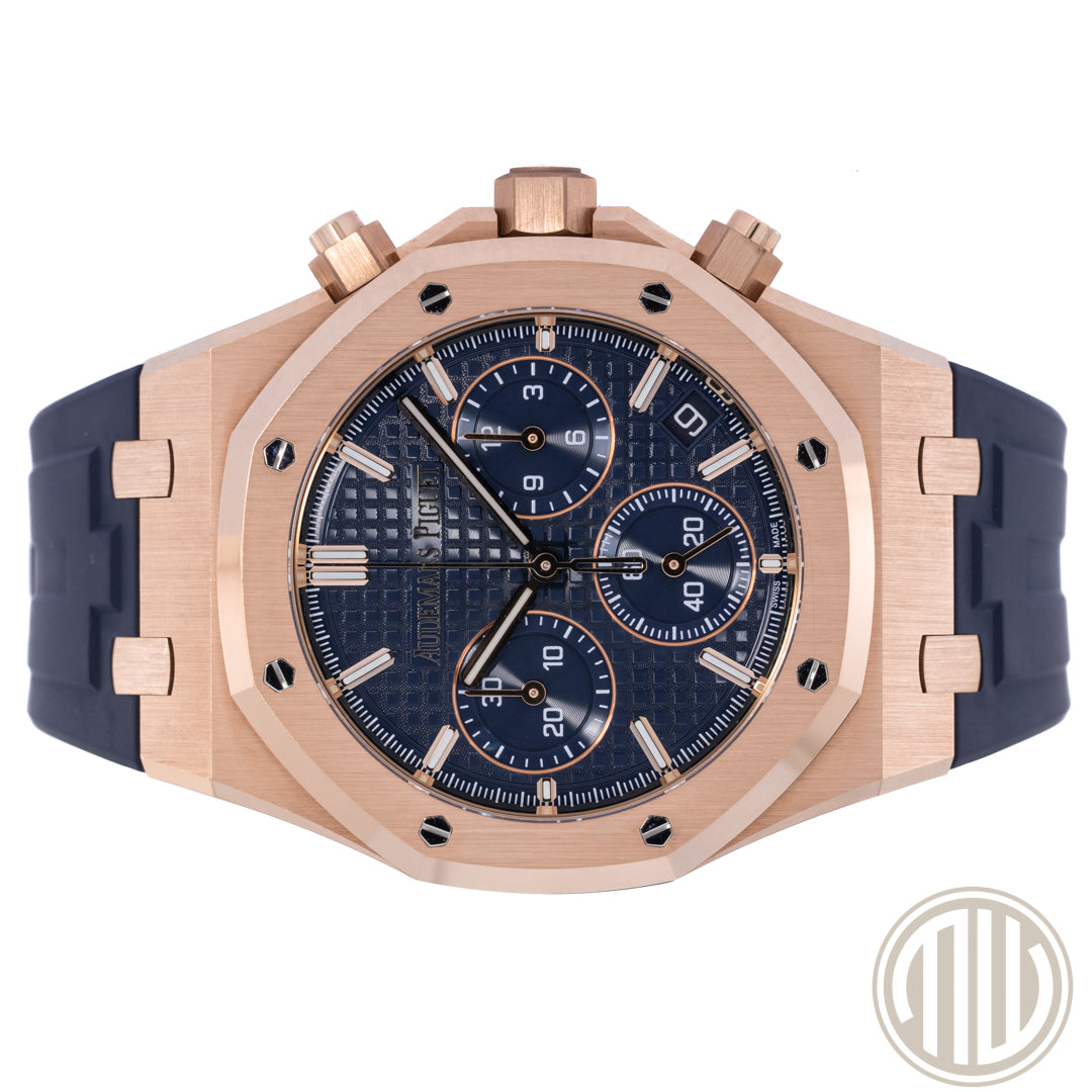 Audemars Piguet Royal Oak Chronograph Blue Dial | 50th Anniversary | 18ct Roségold | Box and Papers