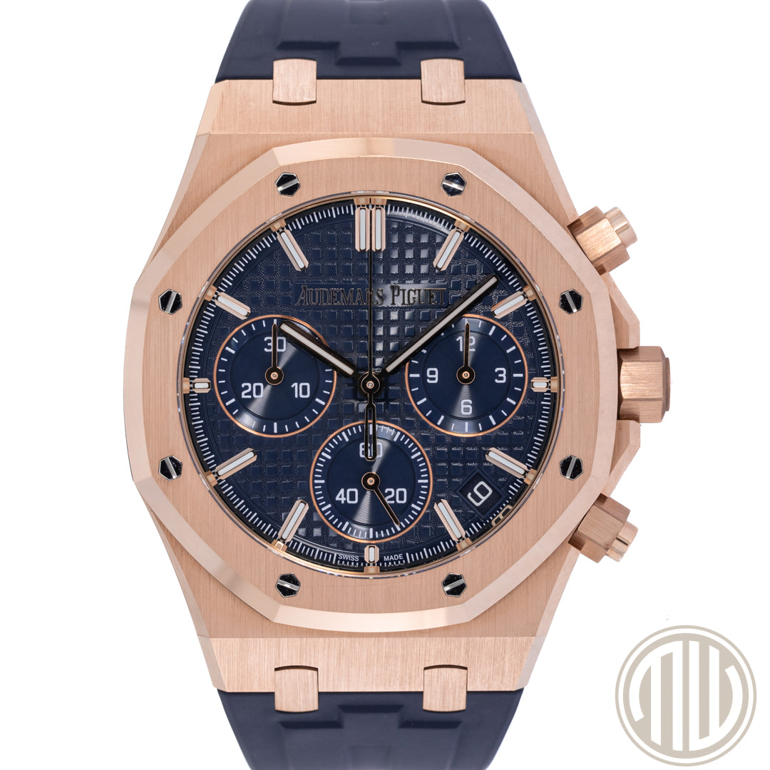 Audemars Piguet Royal Oak Chronograph Blue Dial | 50th Anniversary | 18ct Roségold | Box and Papers