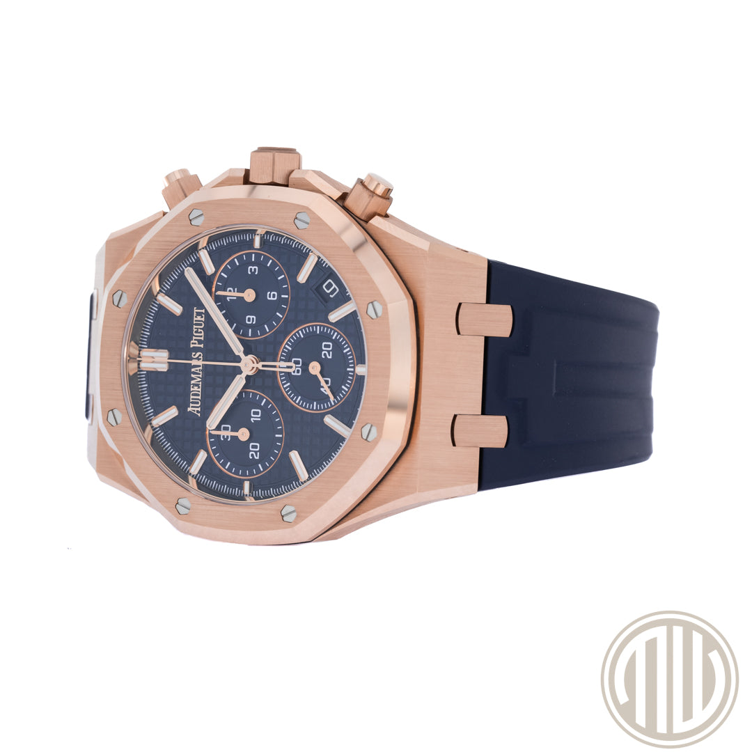 Audemars Piguet Royal Oak Chronograph Blue Dial | 50th Anniversary | 18ct Roségold | Box and Papers