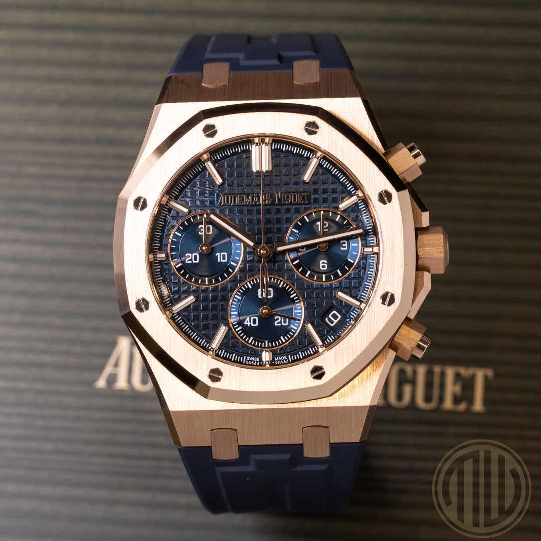 Audemars Piguet Royal Oak Chronograph Blue Dial | 50th Anniversary | 18ct Roségold | Box and Papers