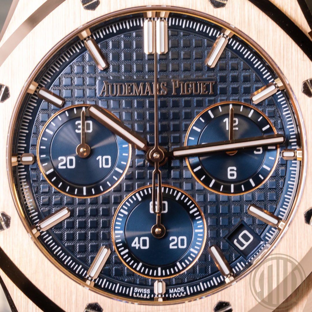 Audemars Piguet Royal Oak Chronograph Blue Dial | 50th Anniversary | 18ct Roségold | Box and Papers