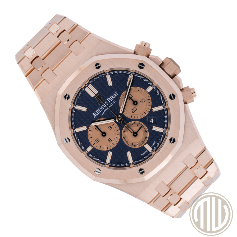 Audemars Piguet Royal Oak Chronograph Blue Dial | New AP-Service | 18kt Roségold | Box and Papers | 2022