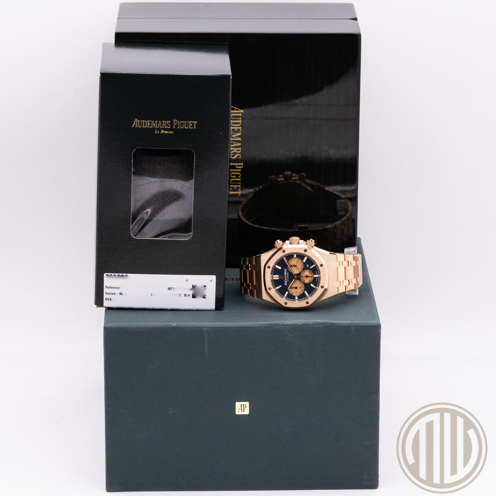 Audemars Piguet Royal Oak Chronograph Blue Dial | New AP-Service | 18kt Roségold | Box and Papers | 2022