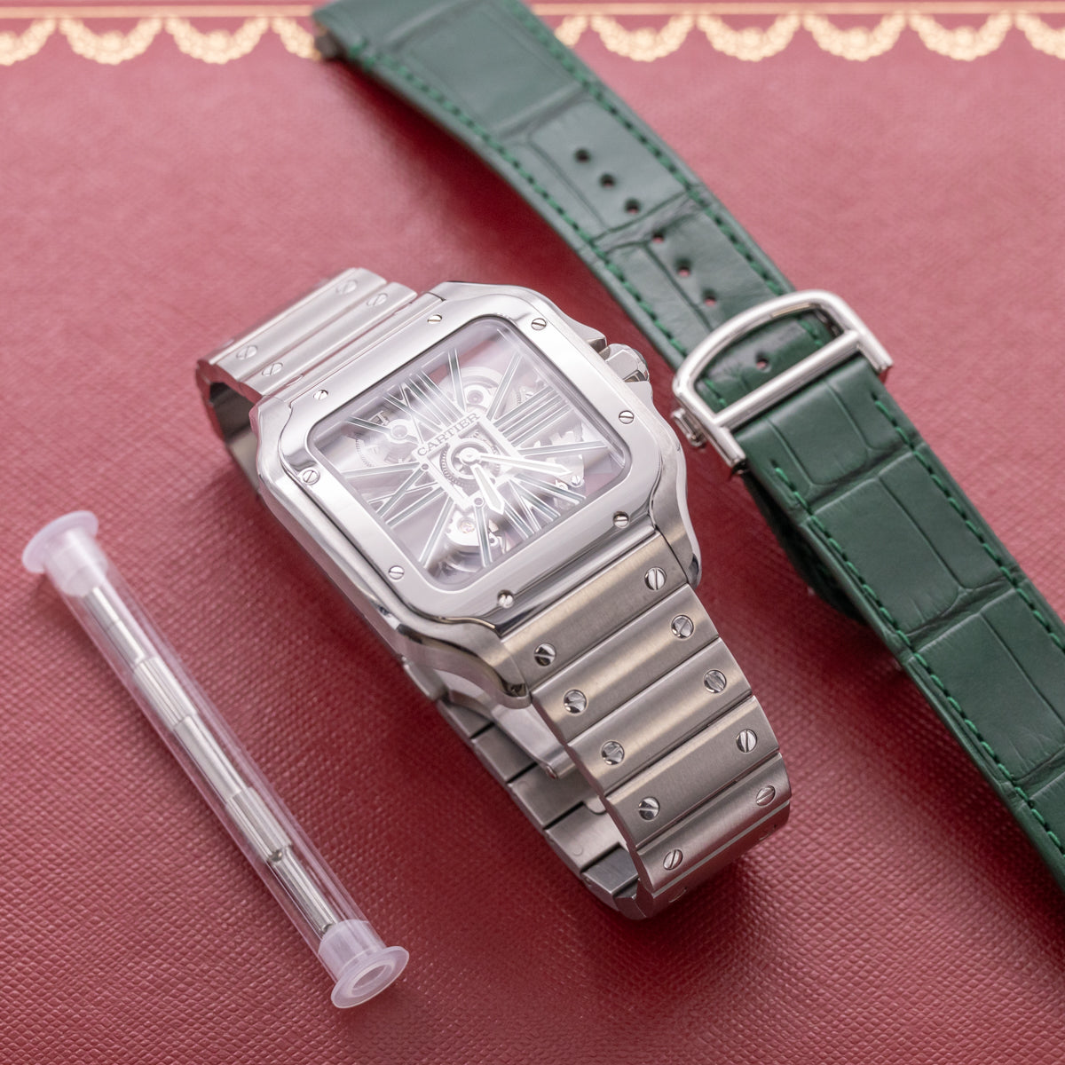 Cartier Santos Skeleton Green | Stainless-Steel | Fullset | Unworn | 2022 | WHSA0028