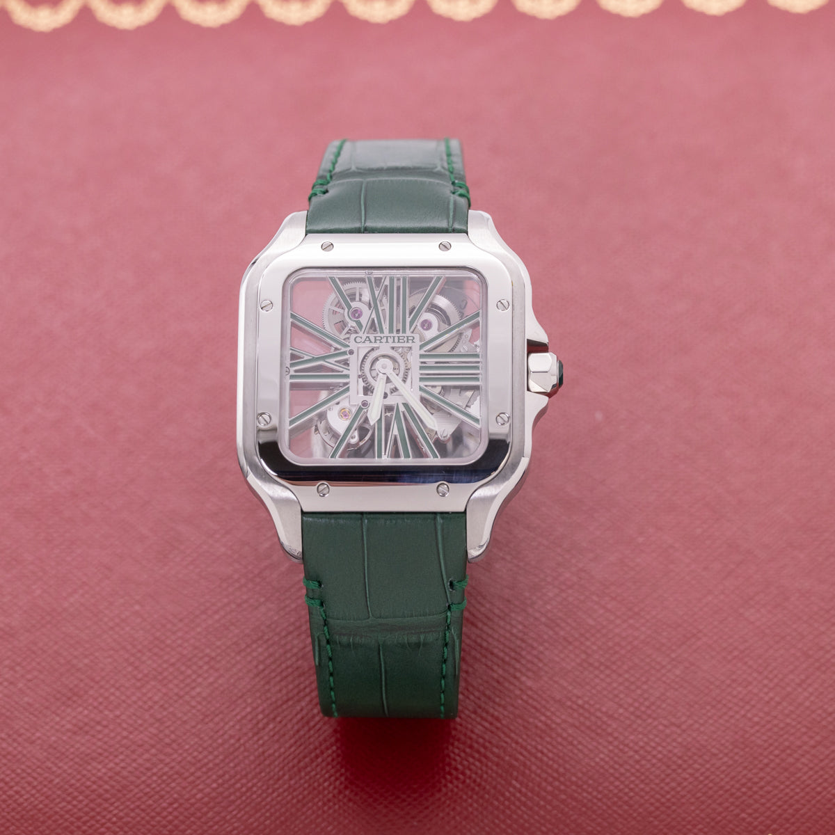 Cartier Santos Skeleton Green | Stainless steel | Full set | Unworn | 2022 | WHSA0028