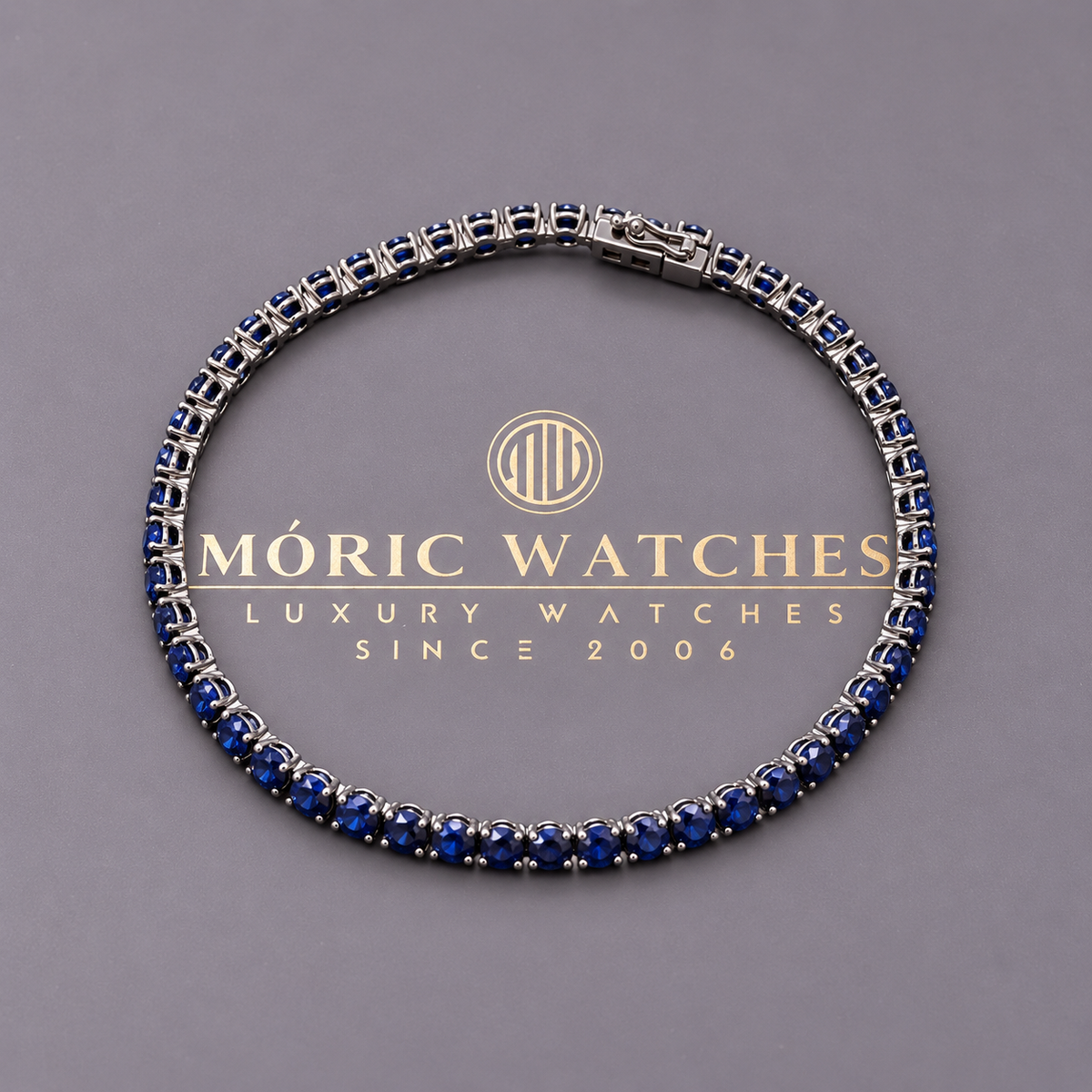 Exklusives Tennisarmband mit 10,44 ct natürlichen Dark Blue Saphiren – 750 Weißgold