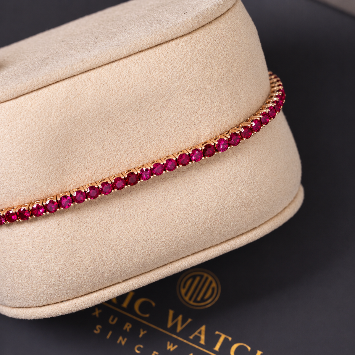 Exklusives Tennisarmband mit 6,00 ct natürlichen Burma-Rubinen (Unheated) – 750 Roségold