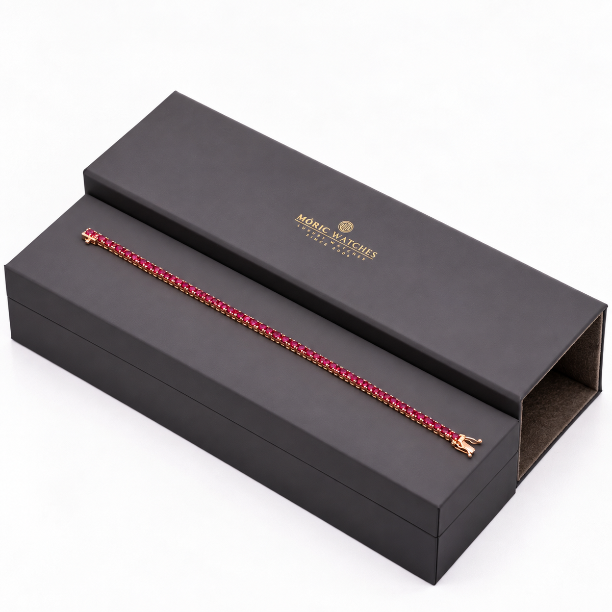 Exklusives Tennisarmband mit 6,00 ct natürlichen Burma-Rubinen (Unheated) – 750 Roségold