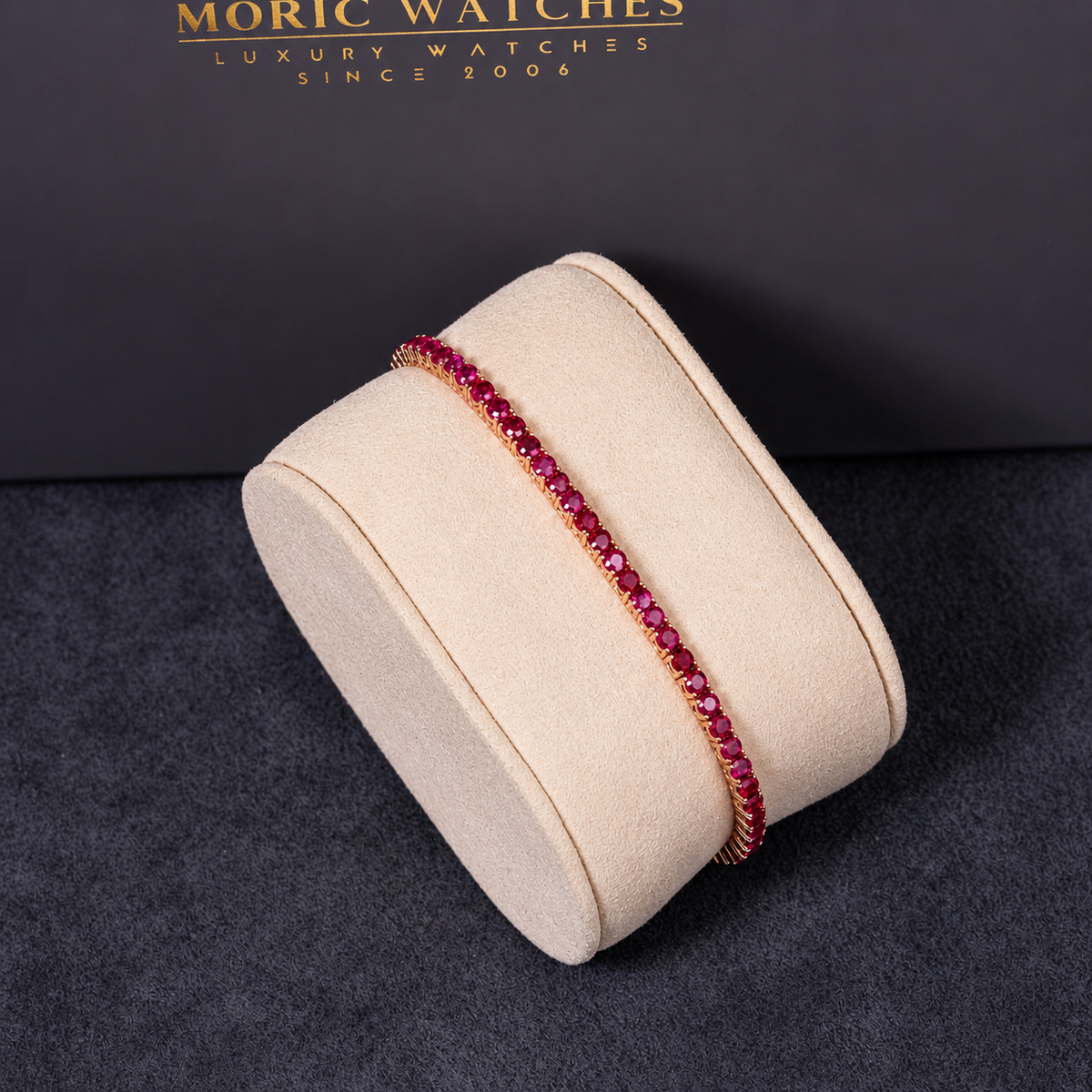 Exklusives Tennisarmband mit 6,00 ct natürlichen Burma-Rubinen (Unheated) – 750 Roségold