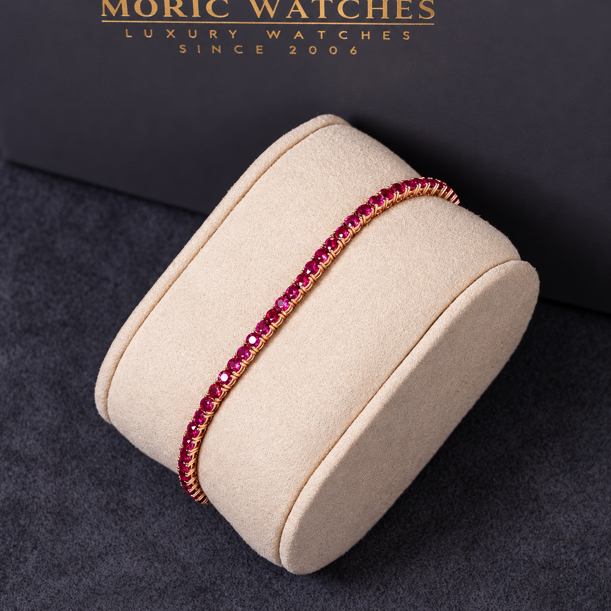 Exklusives Tennisarmband mit 6,00 ct natürlichen Burma-Rubinen (Unheated) – 750 Roségold
