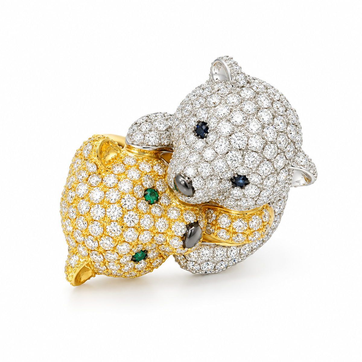 Luxury Bear Diamond Ring – 229 Brillanten, 3,11 ct, Smaragd & Saphir