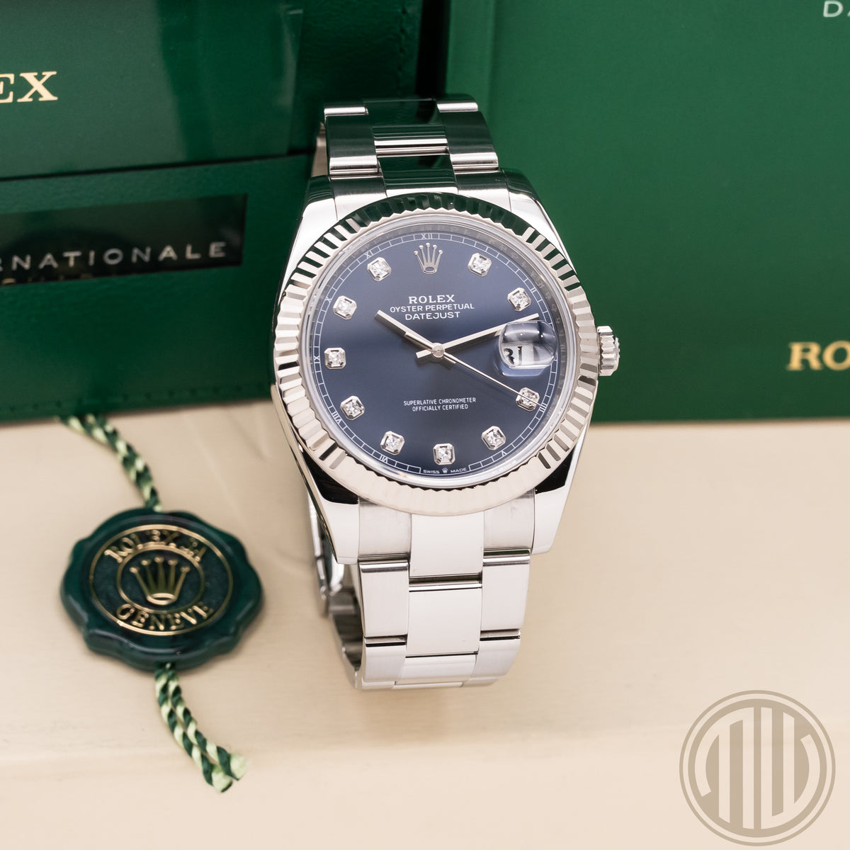 Rolex Datejust 41 Blue Diamond Dial | Fluted Bezel | Box and Papers | 2020 | 126334