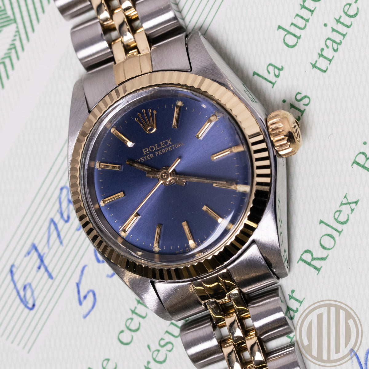 Rolex Oyster Perpetual | Lady | Lc100 | Bicolor | Blue Dial | Orig.Invoice | Box and Papers | 1979