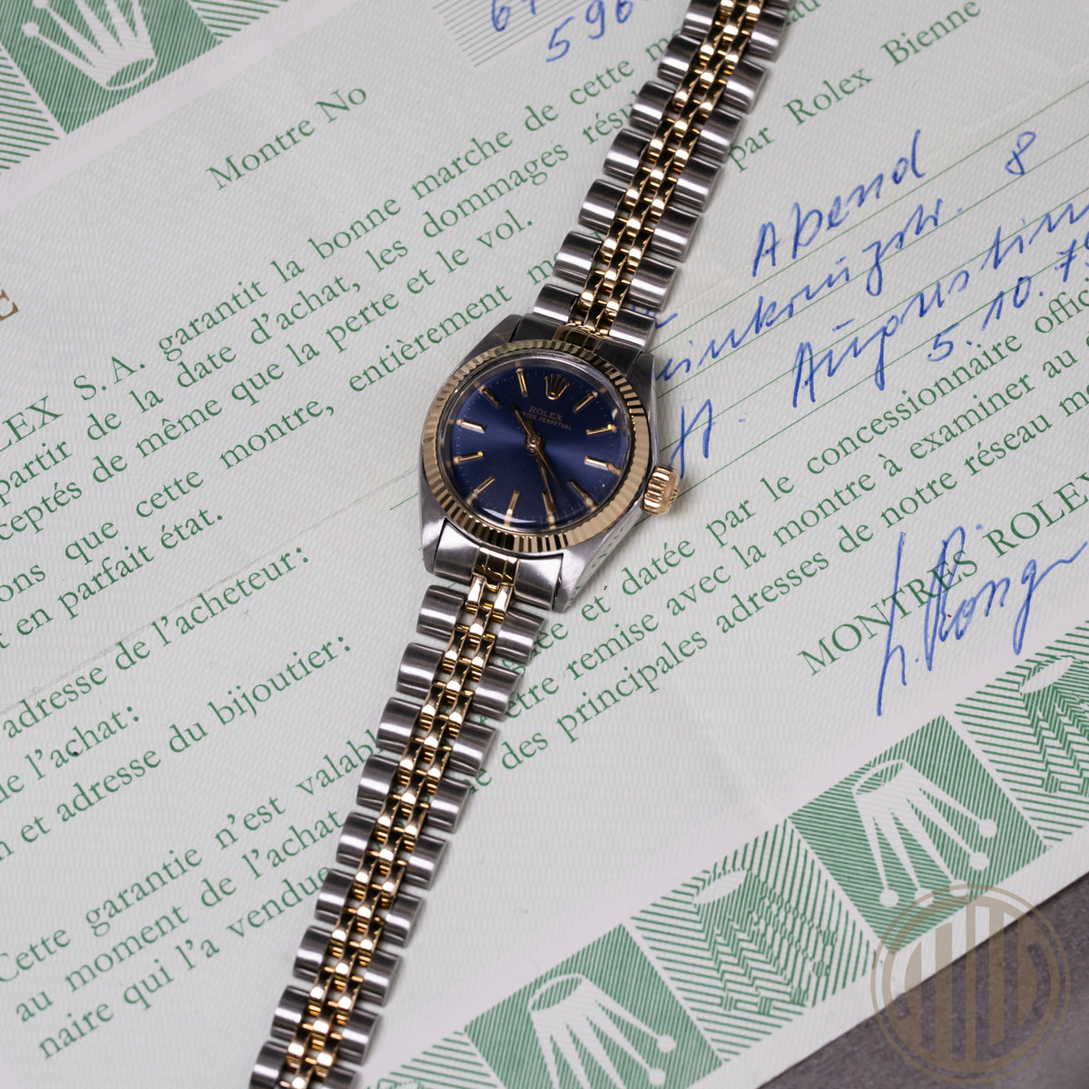 Rolex Oyster Perpetual | Lady | Lc100 | Bicolor | Blue Dial | Orig.Invoice | Box and Papers | 1979