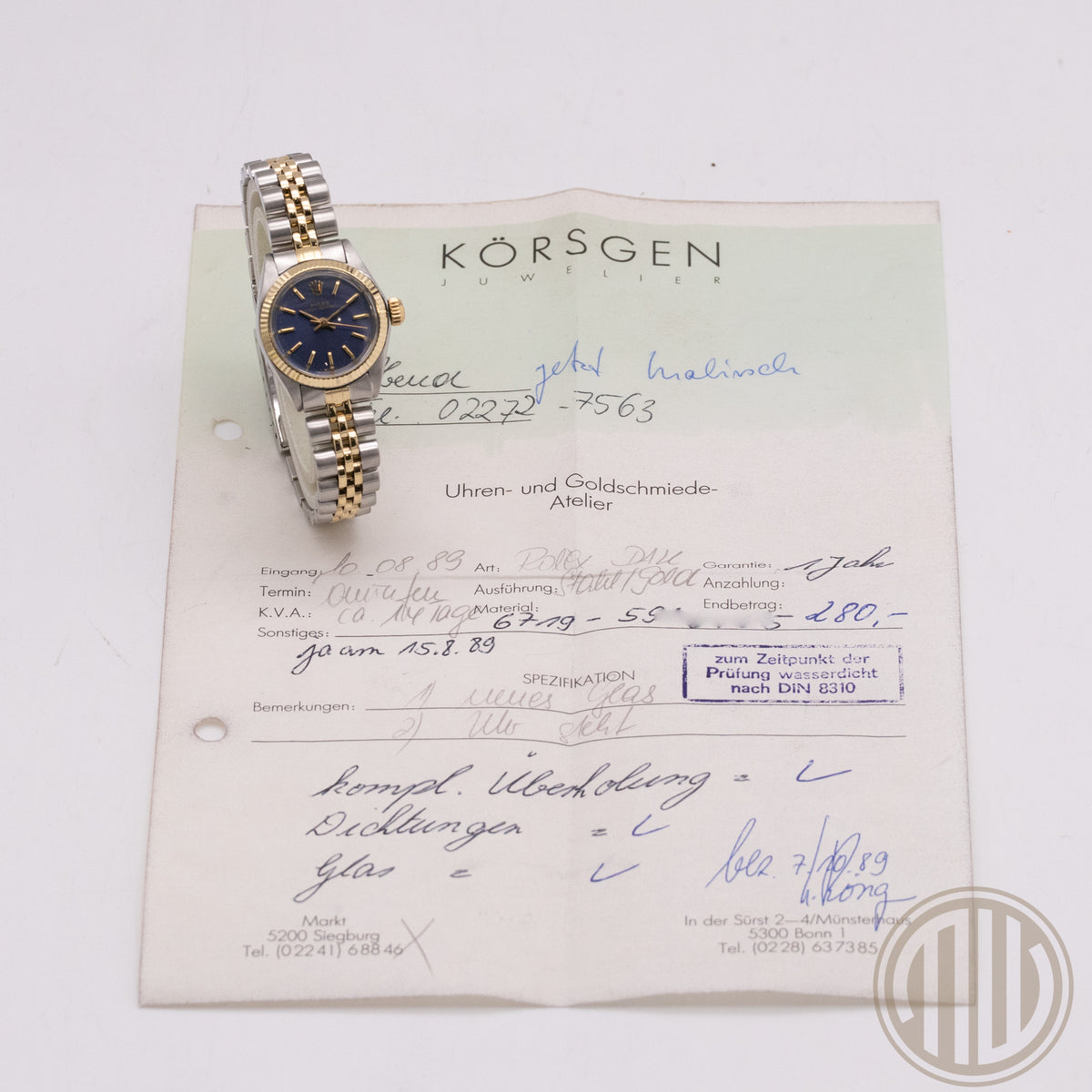 Rolex Oyster Perpetual | Lady | Lc100 | Bicolor | Blue Dial | Orig.Invoice | Box and Papers | 1979