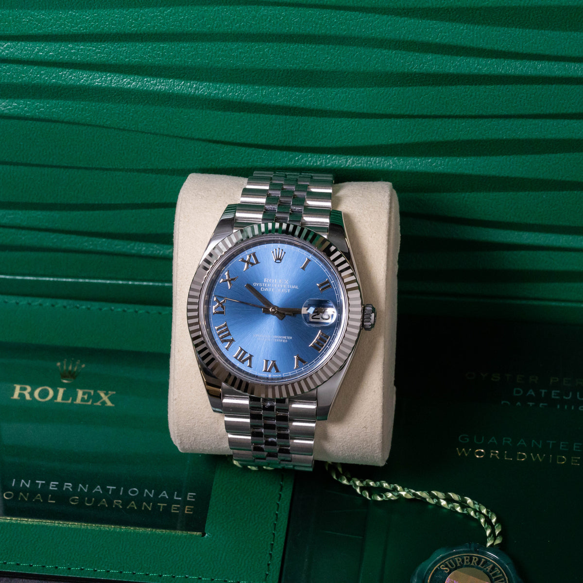 Rolex Datejust 41 Azzurro Roman Dial | Jubilee | Box and Papers | 2021