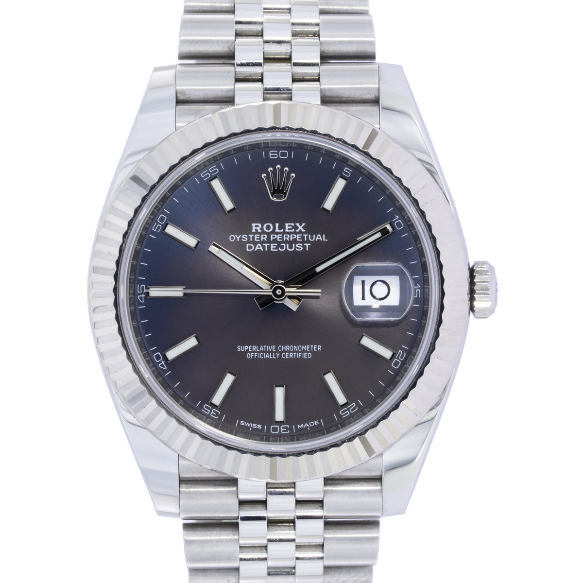 Rolex Datejust 41 Grey Purple Dial Lc100 Fullset 2018