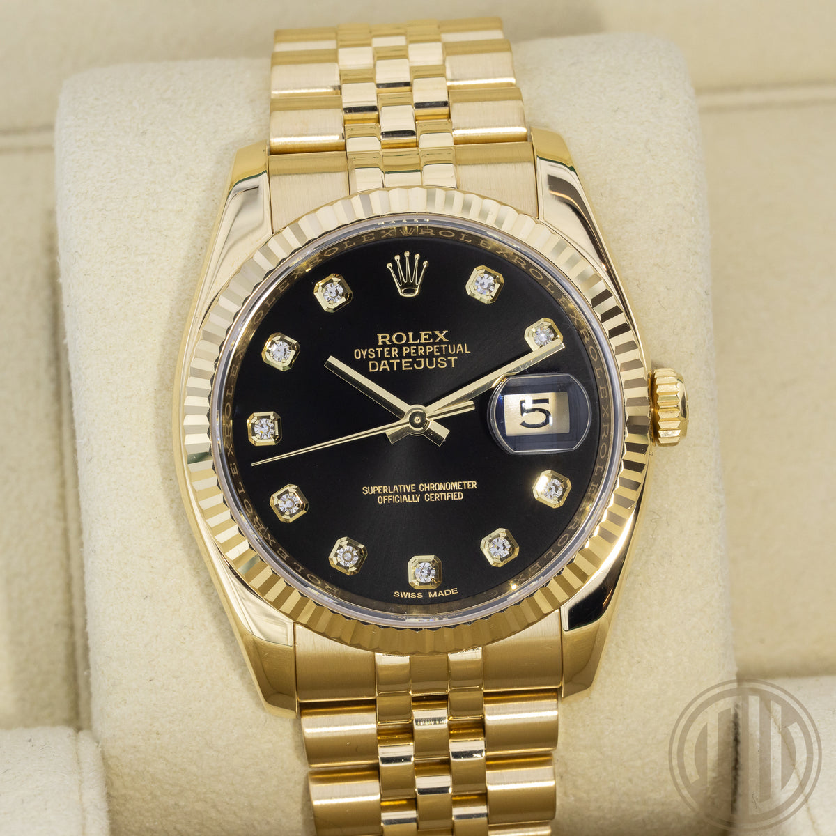 Rolex Datejust 36 Black Diamond Dial Lc100 | 18kt Yellowgold | Box and Papers | 2017 | 116238