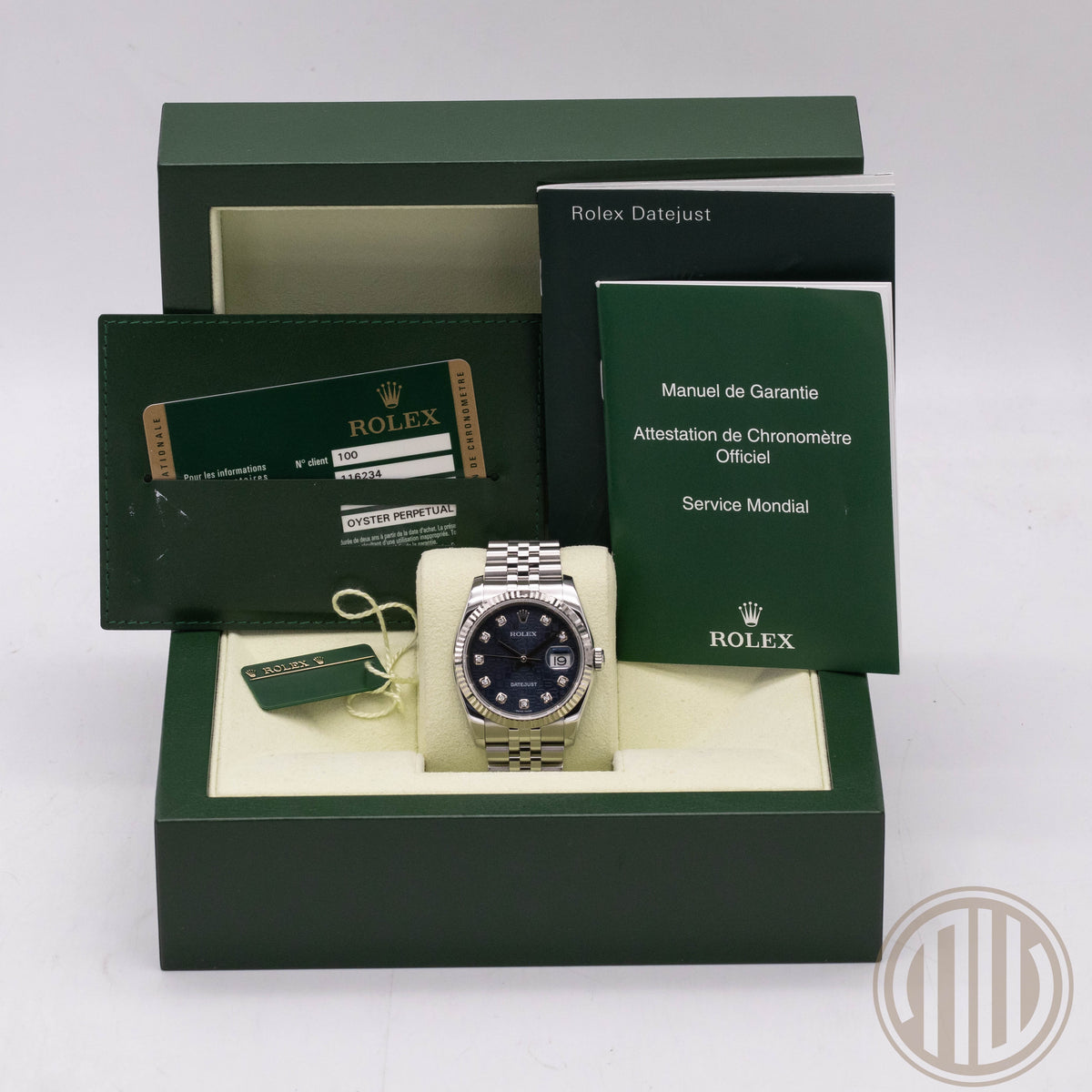 Rolex Datejust 36 Blue Jubilee Diamond Dial | Lc100 | Box and Papers | 2012