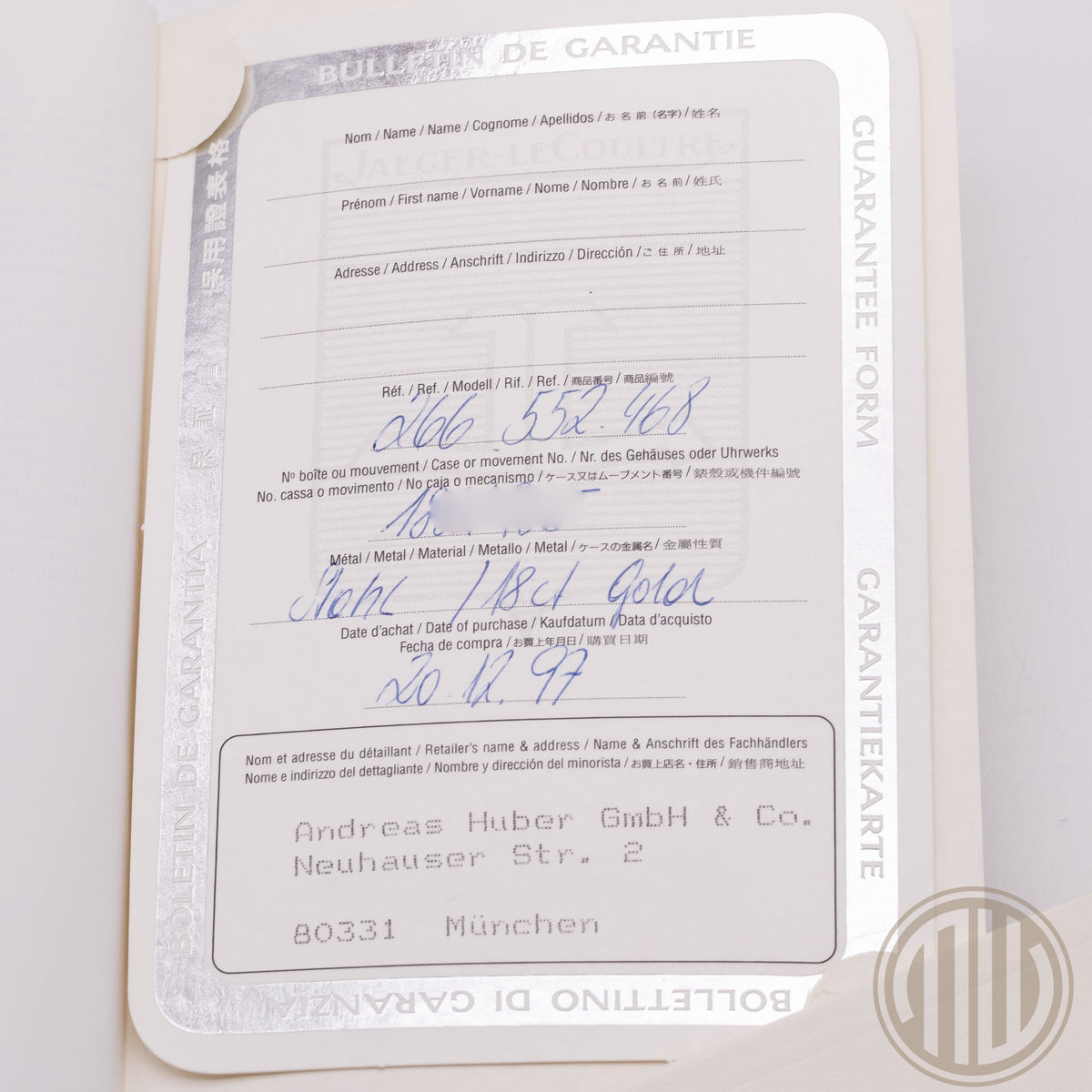 Jaeger-LeCoultre Reverso Duetto Diamond Perlmutt Dial | Bicolor | Box and Papers | 1997