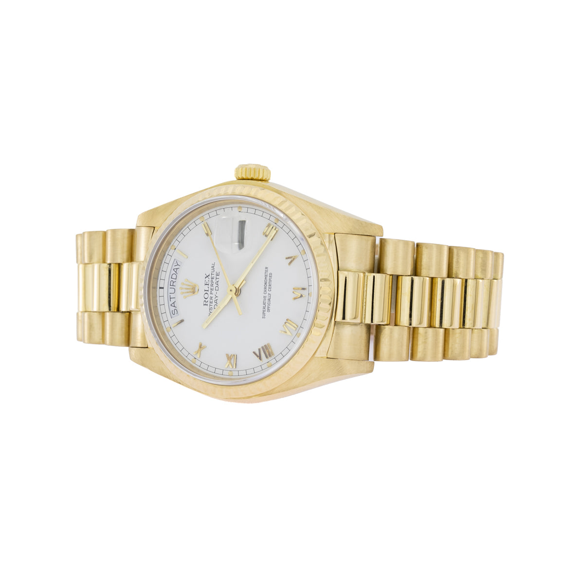 Rolex Day-Date 36 esfera romana blanca | Oro amarillo de 18 quilates | 18038