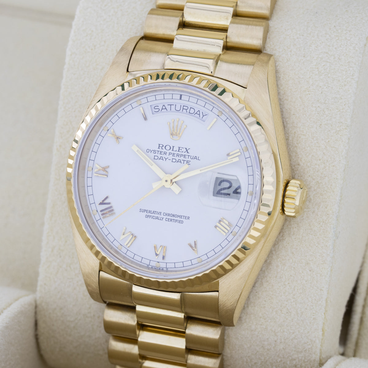 Rolex Day-Date 36 White Roman Dial | 18 carat yellow gold | 18038