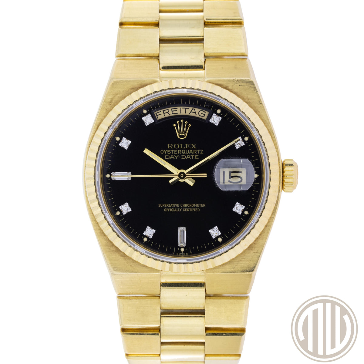 Rolex Day-Date Oysterquartz Yellowgold | Diamond Dial | Unpolished | Box and Papers | 1984