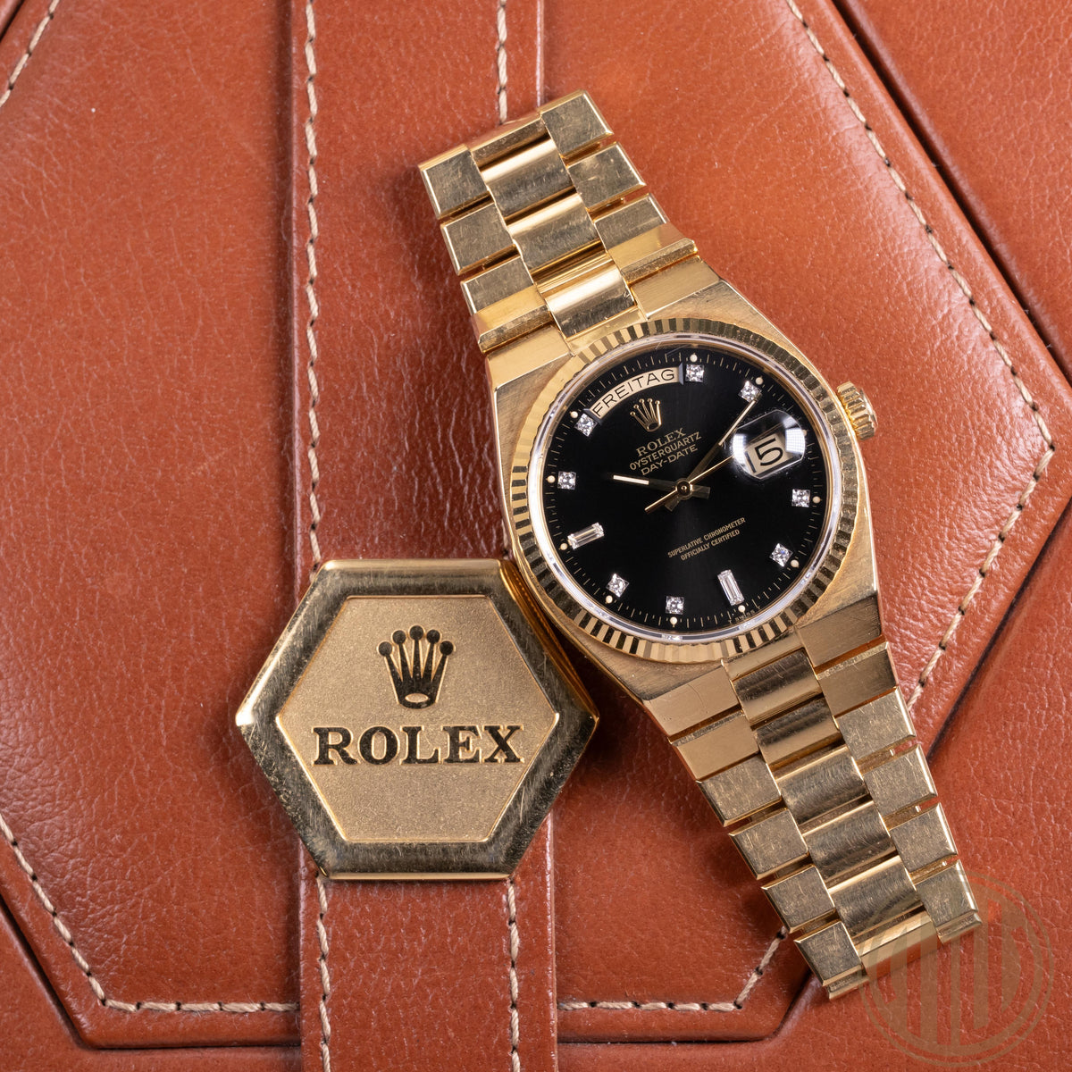 Rolex Day-Date Oysterquartz Yellowgold | Diamond Dial | Unpolished | Box and Papers | 1984