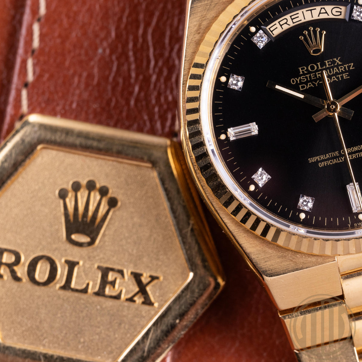 Rolex Day-Date Oysterquartz Yellowgold | Diamond Dial | Unpolished | Box and Papers | 1984