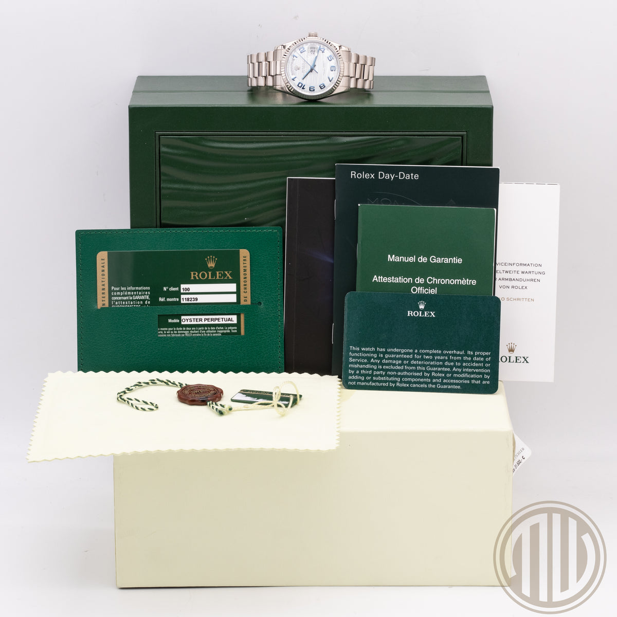 Rolex Day-Date 36 Platinum Wave Dial | 18ct Whitegold | Lc100 | Box and Papers | 2009