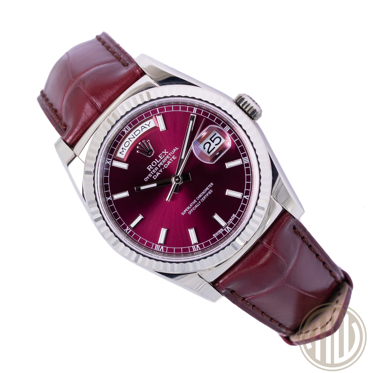 Rolex Day-Date 36 Cherry Dial | LC100 | 18ct Whitegold | Box and Papers | 2013