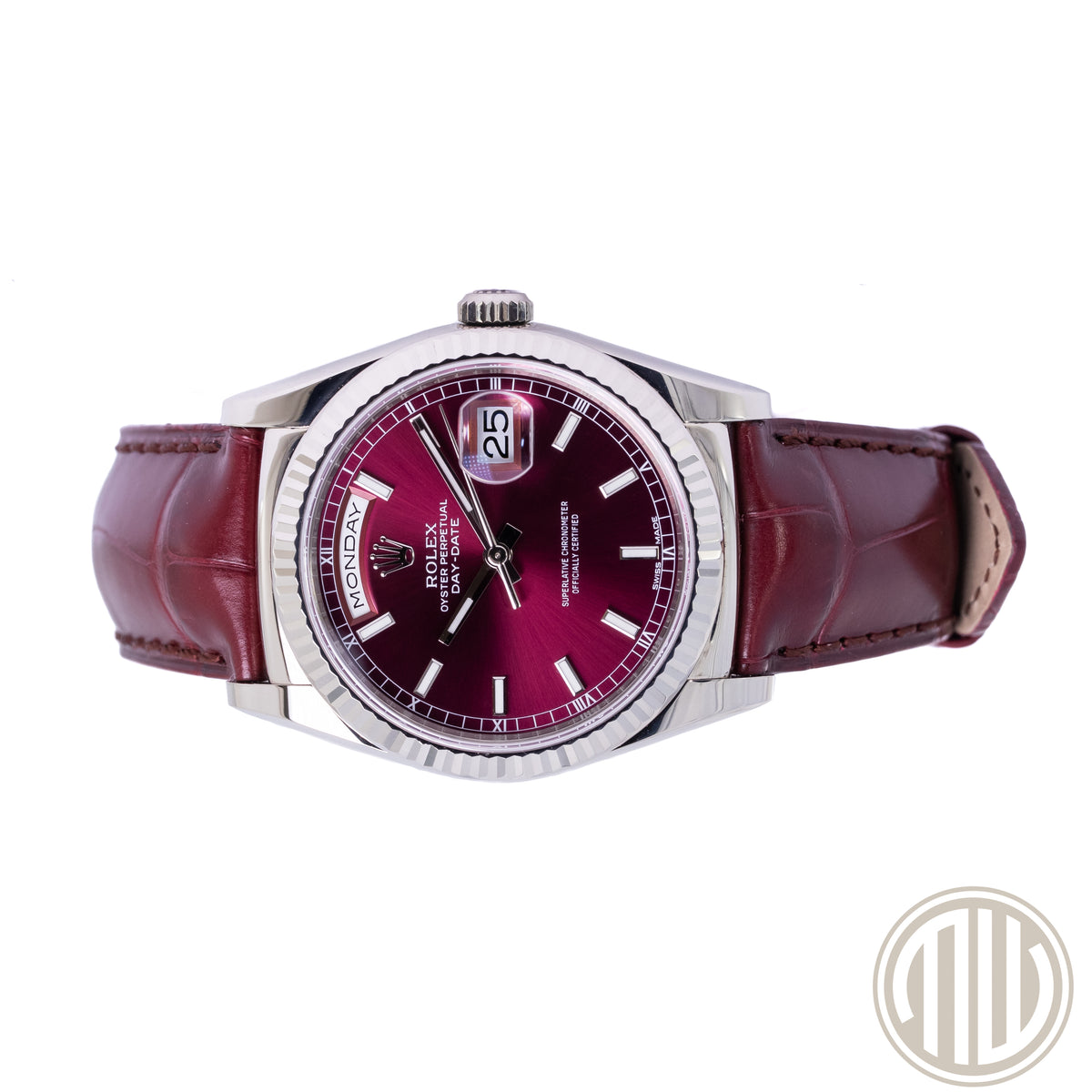 Rolex Day-Date 36 Cherry Dial | LC100 | 18ct Whitegold | Box and Papers | 2013