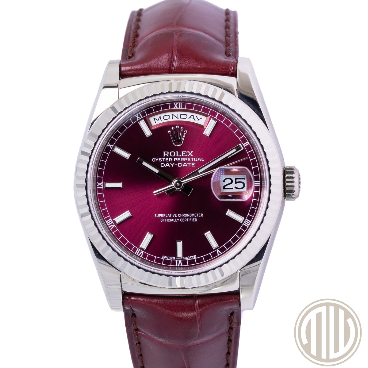 Rolex Day-Date 36 Cherry Dial | LC100 | 18ct Whitegold | Box and Papers | 2013