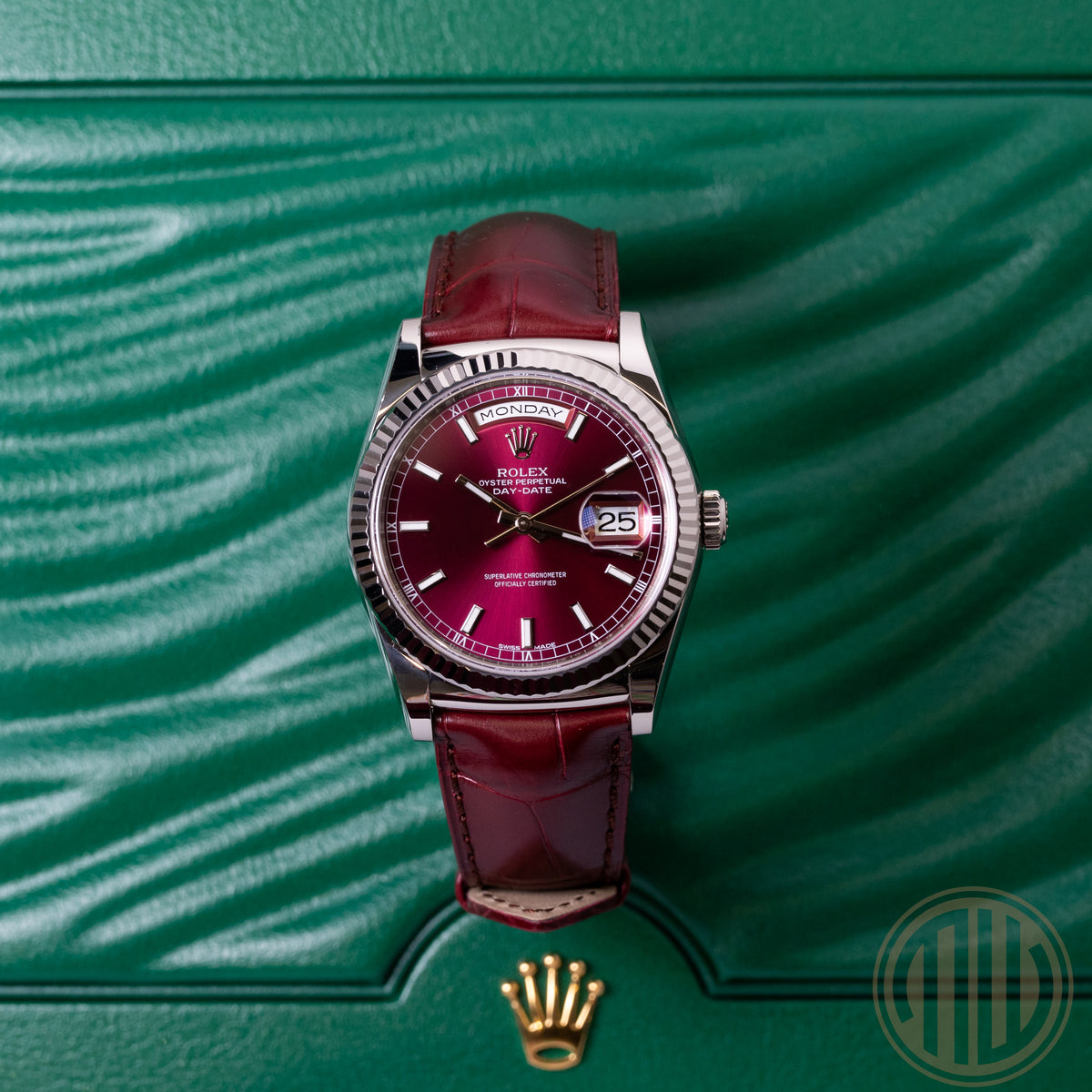 Rolex Day-Date 36 Cherry Dial | LC100 | 18ct Whitegold | Box and Papers | 2013