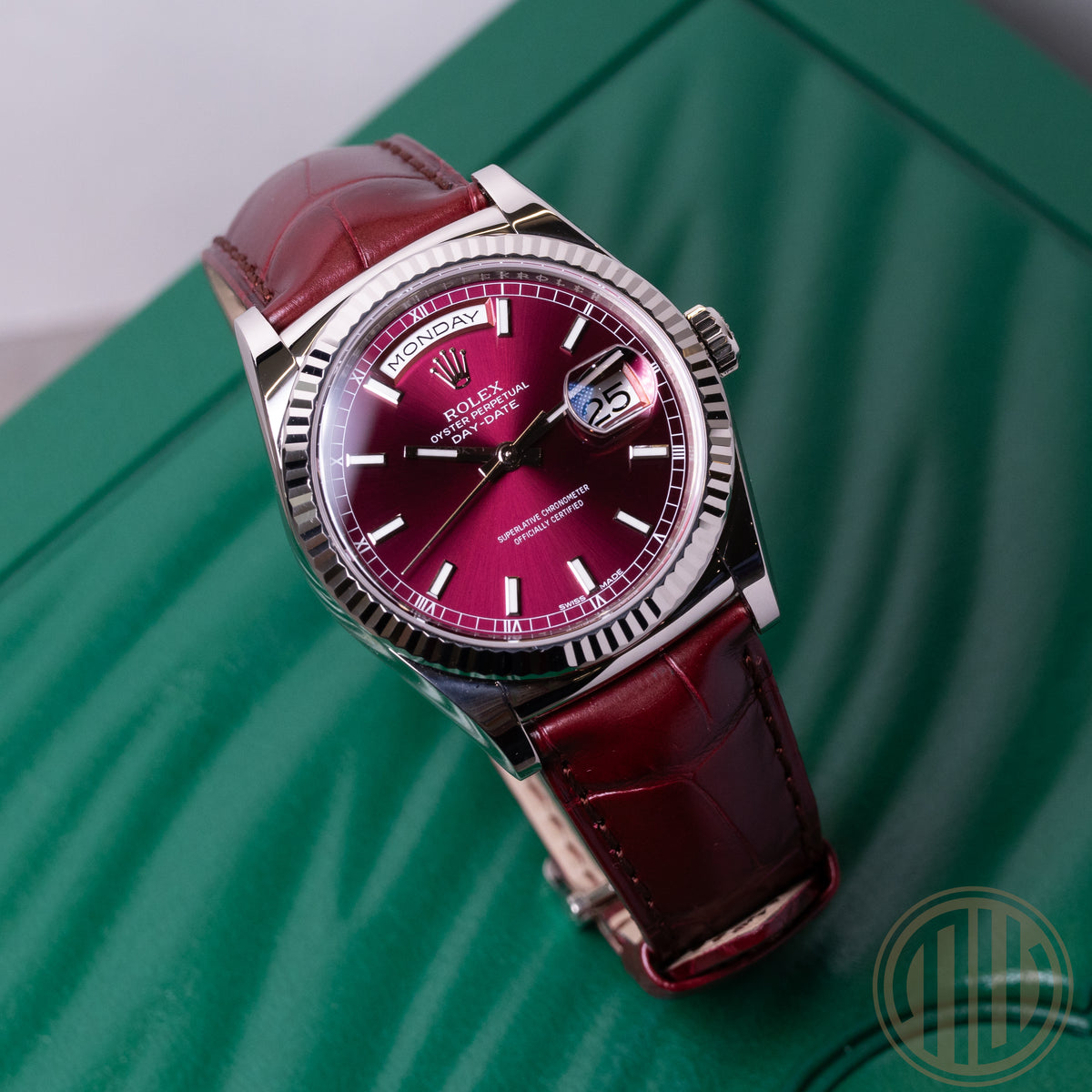 Rolex Day-Date 36 Cherry Dial | LC100 | 18ct Whitegold | Box and Papers | 2013