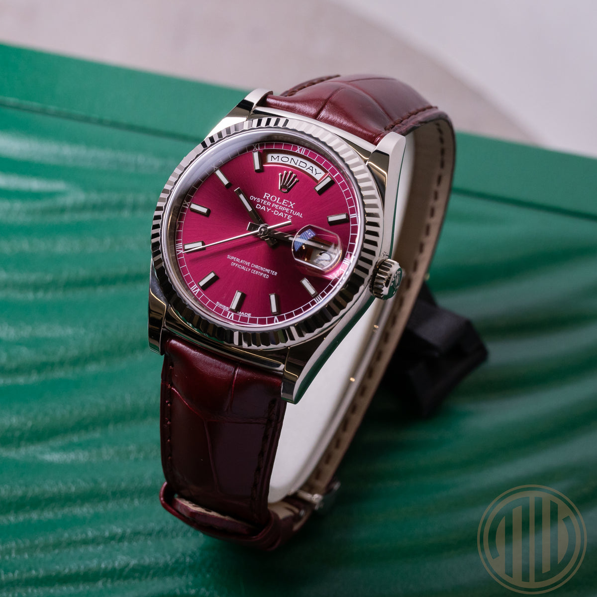 Rolex Day-Date 36 Cherry Dial | LC100 | 18ct Whitegold | Box and Papers | 2013