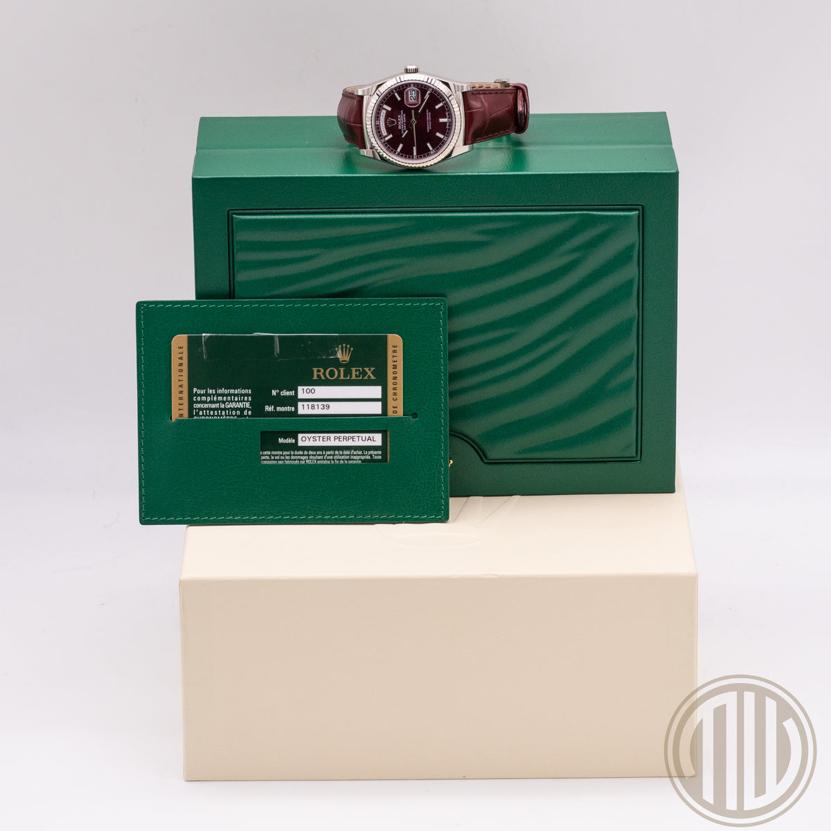 Rolex Day-Date 36 Cherry Dial | LC100 | 18ct Whitegold | Box and Papers | 2013