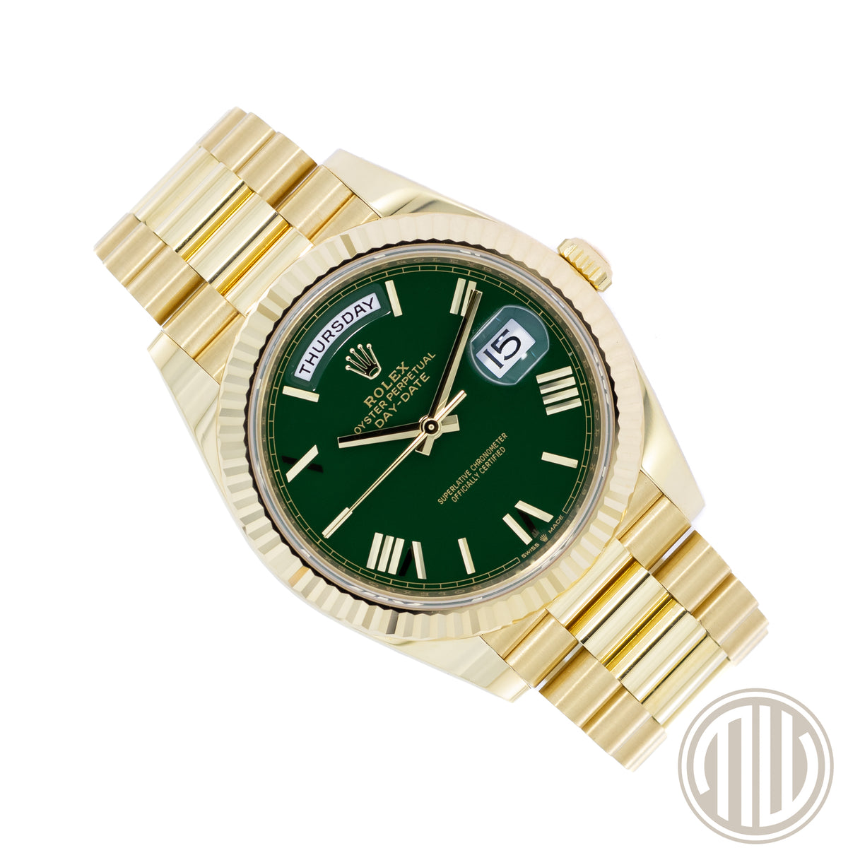 Rolex Day-Date 40 Green Dial | Orig.Invoice | 18ct Yellow-Gold | Box and Papers | 2024