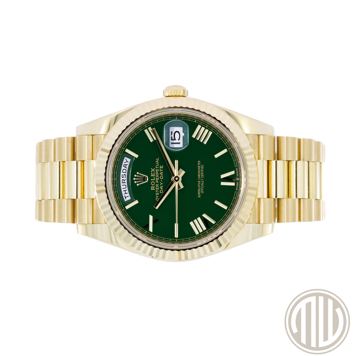 Rolex Day-Date 40 Green Dial | Orig.Invoice | 18ct Yellow-Gold | Box and Papers | 2024