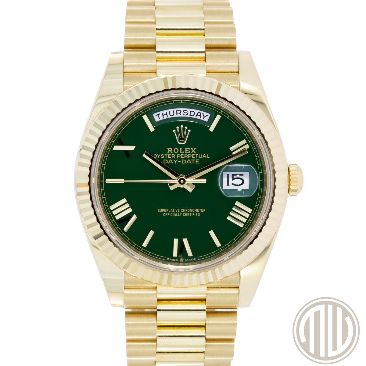 Rolex Day-Date 40 Green Dial | Orig.Invoice | 18ct Yellow-Gold | Box and Papers | 2024