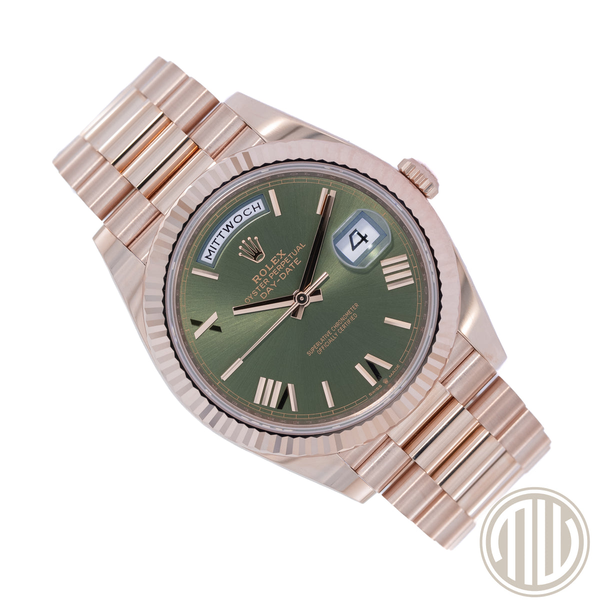 Rolex Day-Date 40 New | Unworn | Everose | Olive Dial | Box and Papers | 2023 | 228235