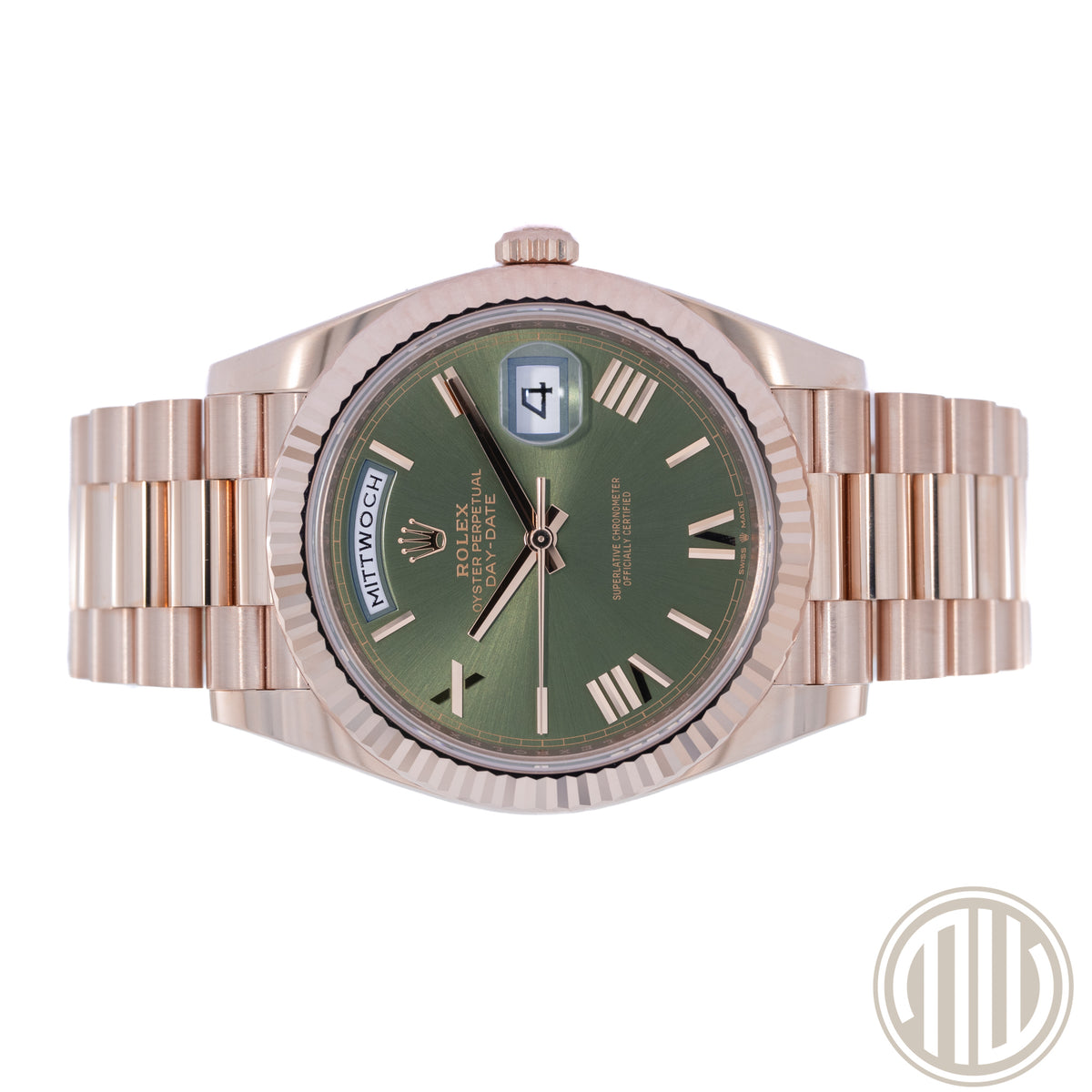 Rolex Day-Date 40 New | Unworn | Everose | Olive Dial | Box and Papers | 2023 | 228235