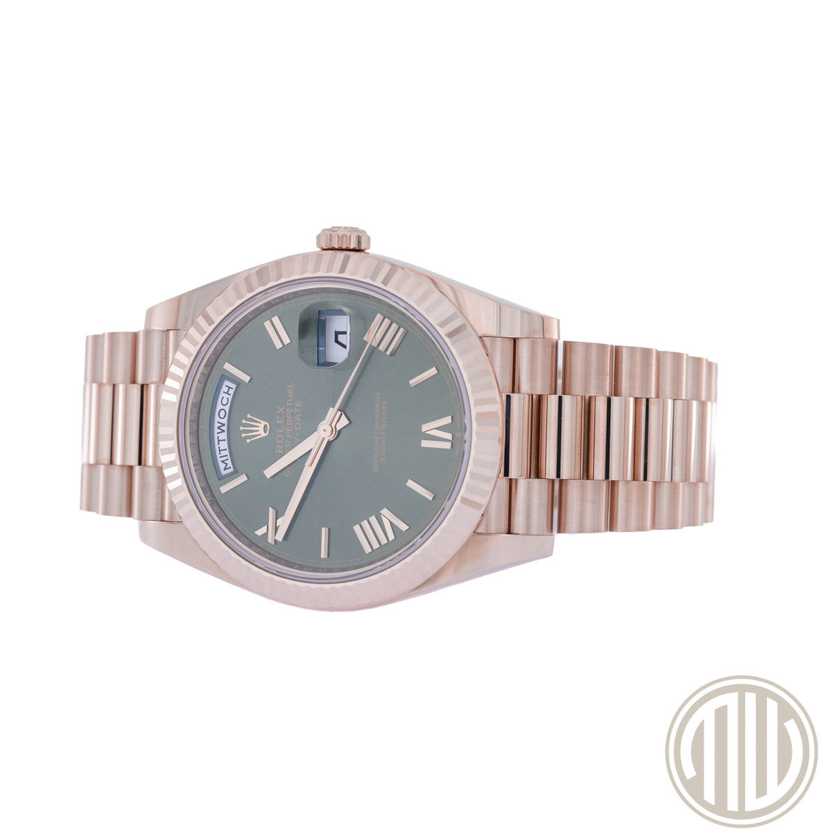 Rolex Day-Date 40 New | Unworn | Everose | Olive Dial | Box and Papers | 2023 | 228235