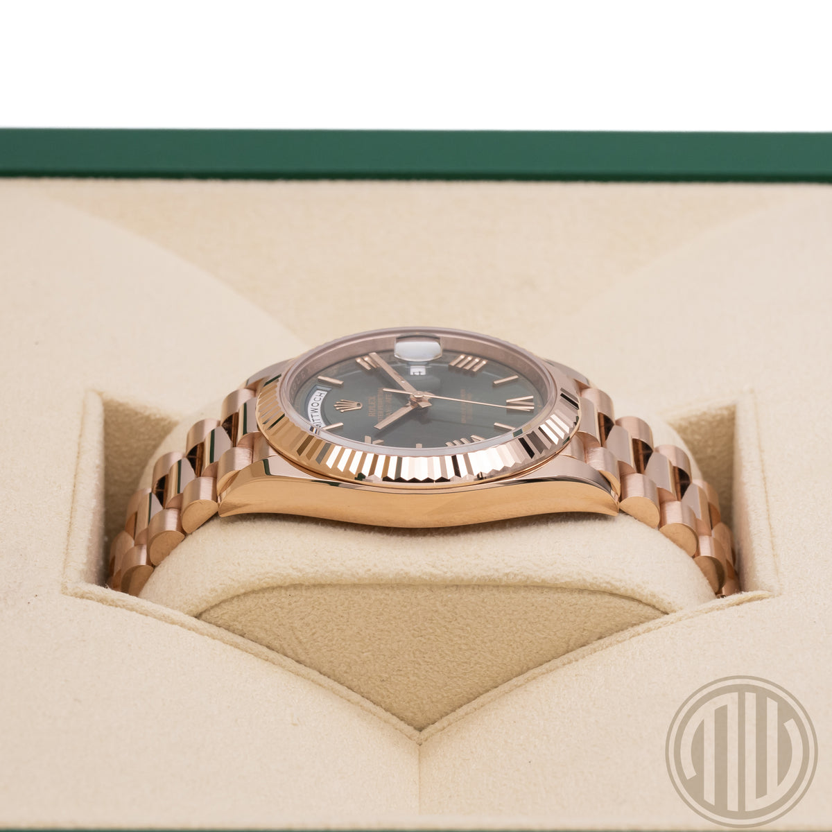 Rolex Day-Date 40 New | Unworn | Everose | Olive Dial | Box and Papers | 2023 | 228235