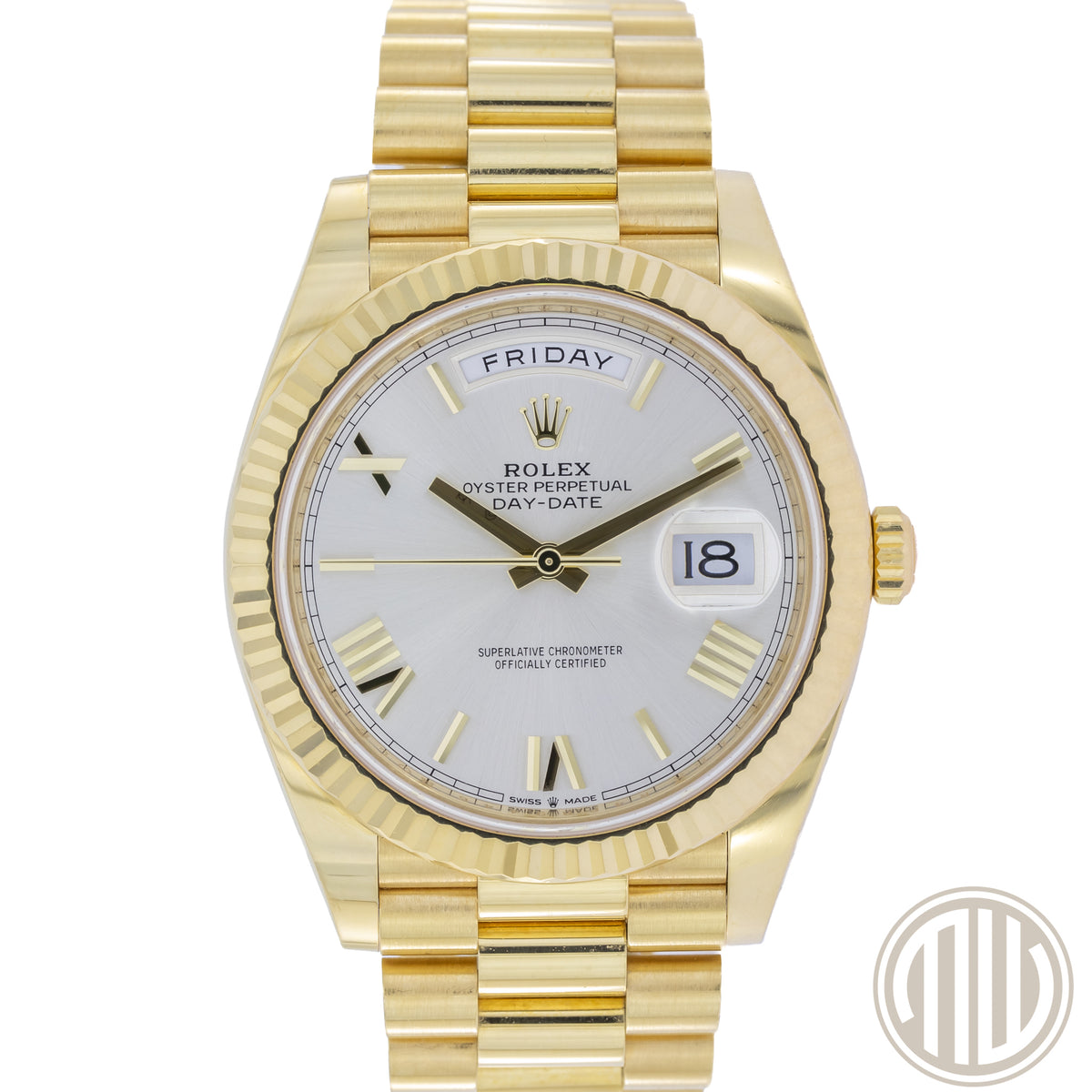 Rolex Day-Date 40 | Silver Romand Dial | Yellowgold | Box and Papers | 2021 | 228238