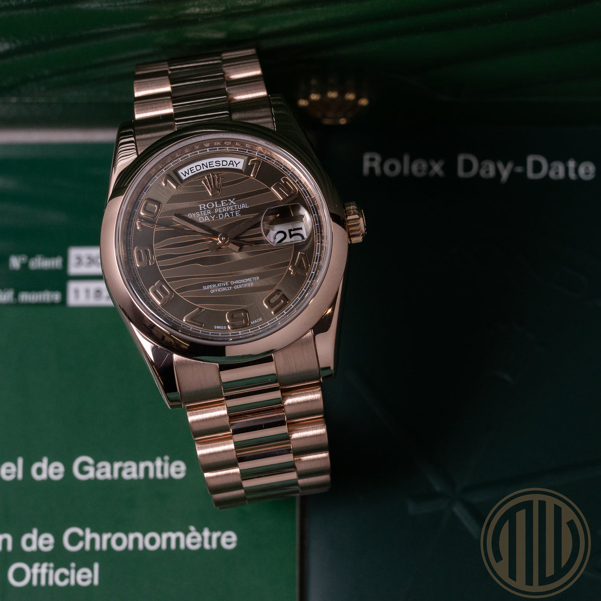 Rolex Day-Date 36 Chocolate Wave Dial | 18kt Everose | Box and Papers | 2015