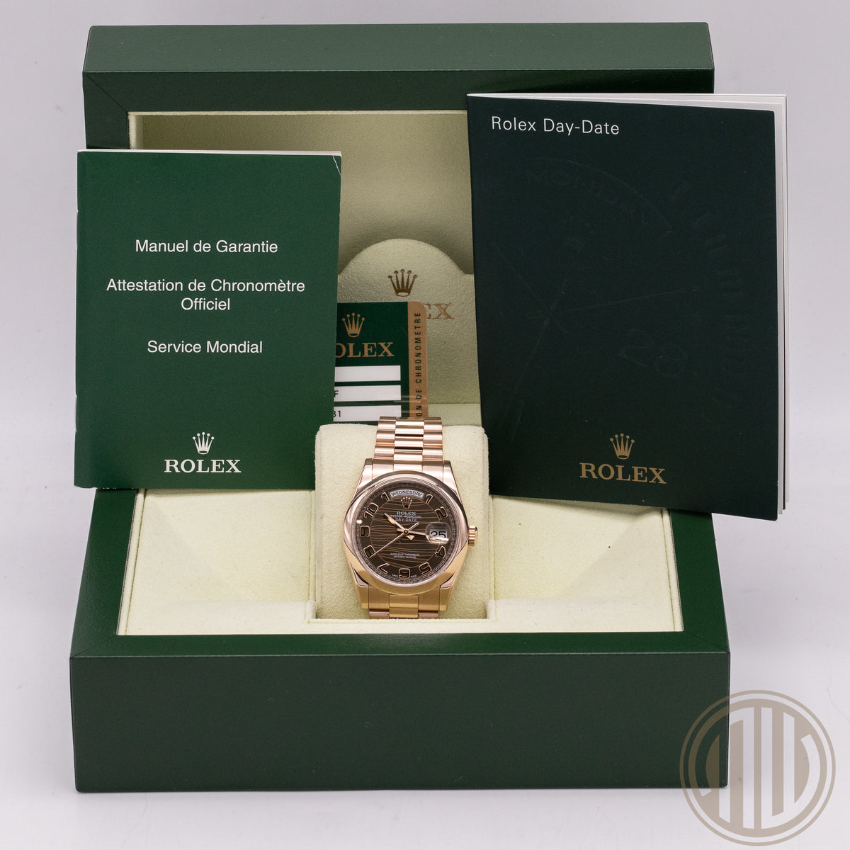 Rolex Day-Date 36 Chocolate Wave Dial | 18kt Everose | Box and Papers | 2015