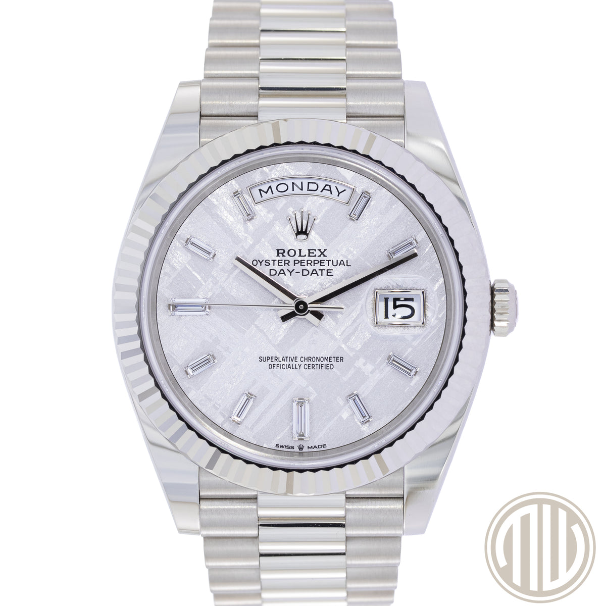 Rolex Day-Date 40 Meteorit Dial | 18kt White Gold | New | Unworn | Orig.Invoice | Fullset