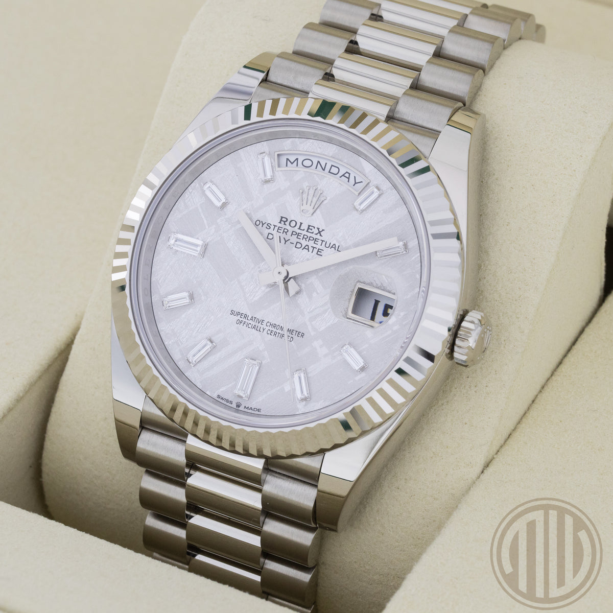 Rolex Day-Date 40 Meteorit Dial | 18kt White Gold | New | Unworn | Orig.Invoice | Fullset